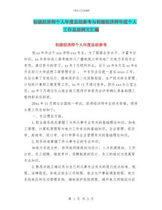 初级经济师个人年度总结参考与初级经济师年底个人工作总结例文汇编