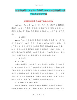初级经济师个人年终工作总结2024与初级经济师年底工作总结范文汇编