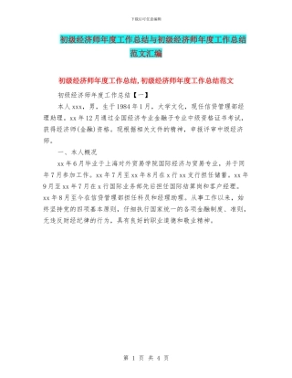 初级经济师年度工作总结与初级经济师年度工作总结范文汇编