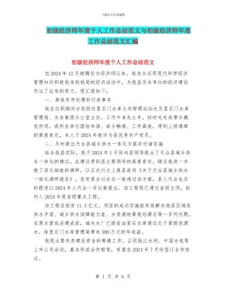 初级经济师年度个人工作总结范文与初级经济师年度工作总结范文汇编