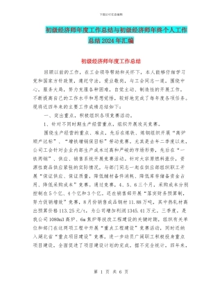 初级经济师年度工作总结与初级经济师年终个人工作总结2024年汇编