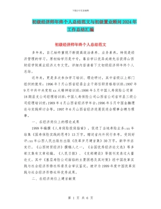 初级经济师年终个人总结范文与初级置业顾问2024年工作总结汇编