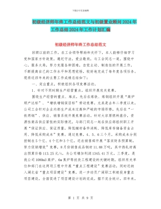 初级经济师年终工作总结范文与初级置业顾问2024年工作总结2024年工作计划汇编