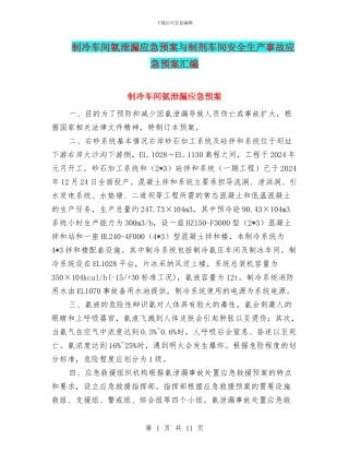 制冷车间氨泄漏应急预案与制剂车间安全生产事故应急预案汇编