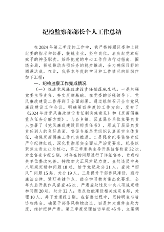 2024年纪检监察部部长个人工作总结
