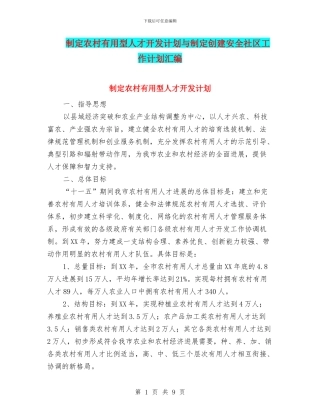 制定农村实用型人才开发计划与制定创建安全社区工作计划汇编