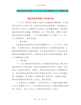 制定农村实用型人才开发计划与制氢站灭火预案汇编