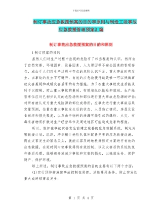 制订事故应急救援预案的目的和原则与制造工段事故应急救援管理预案汇编