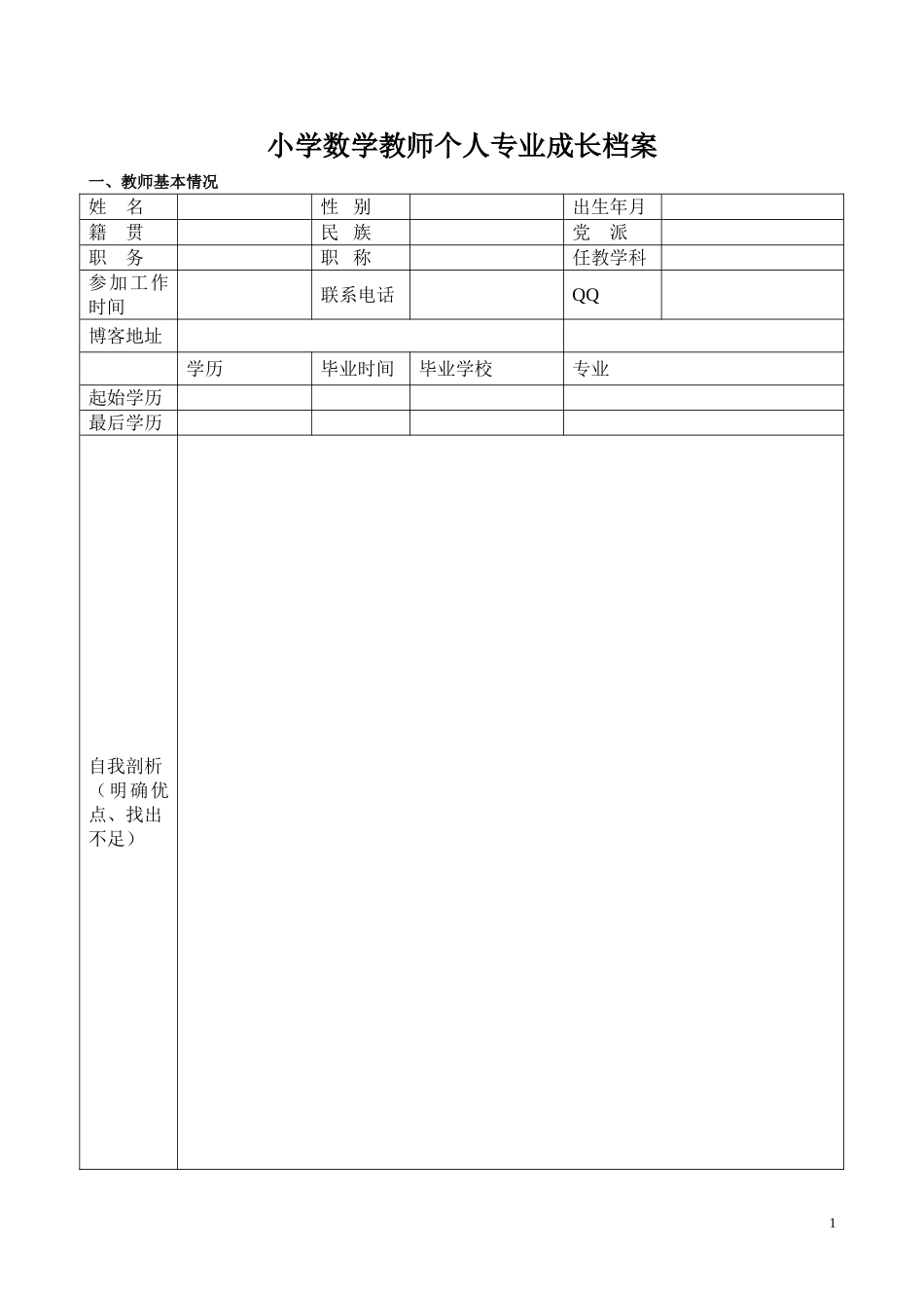 小学数学教师个人专业成长档案_第1页