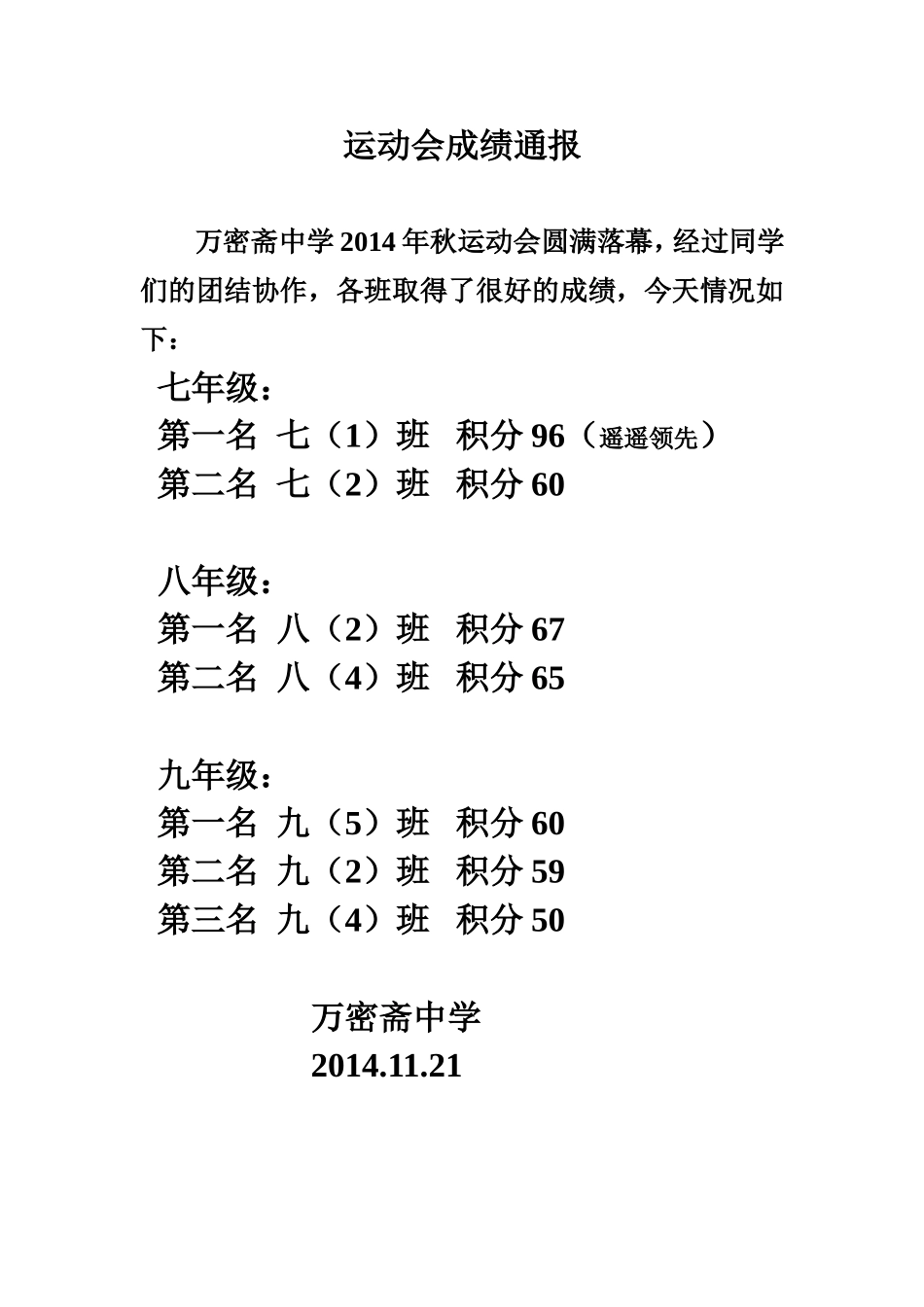 运动会成绩通报_第1页