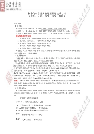 （精品）初中化学常见实验题型解题技法总结(除杂、分离、鉴别、鉴定、推断)