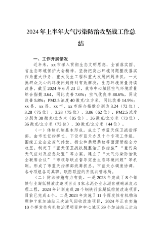 2024年上半年大气污染防治攻坚战工作总结