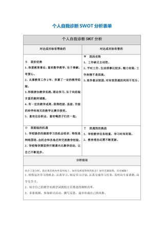 马荣自我诊断SWOT分析表
