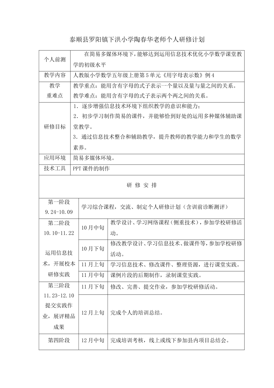 陶春华个人研修计划_第1页
