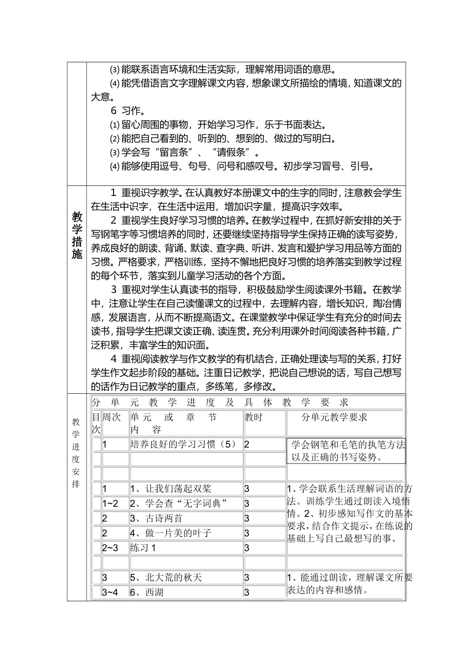 苏版语文第五册教学计划_第2页