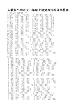 人教版小学语文二年级上册复习资料分类整理