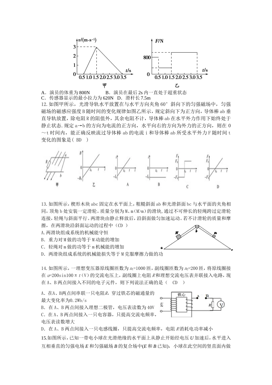 高三物理南通二模考前选择题专项训练(定稿）_第3页