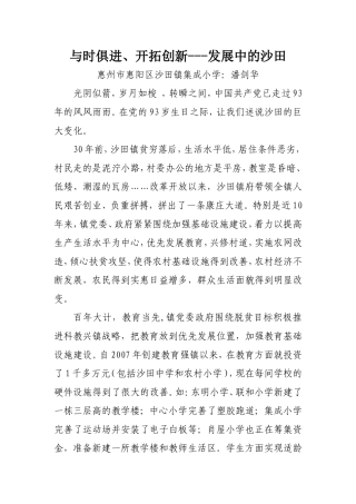 与时俱进、开拓创新发展中的沙田（潘剑华）