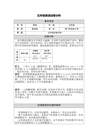 小学英语试卷分析