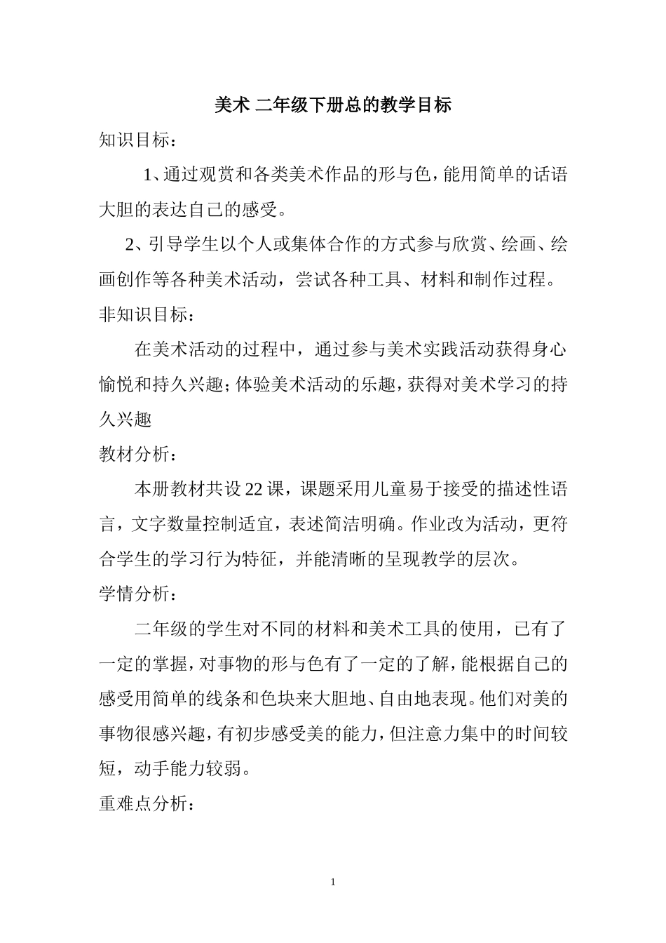 美术下册总教学目标_第1页