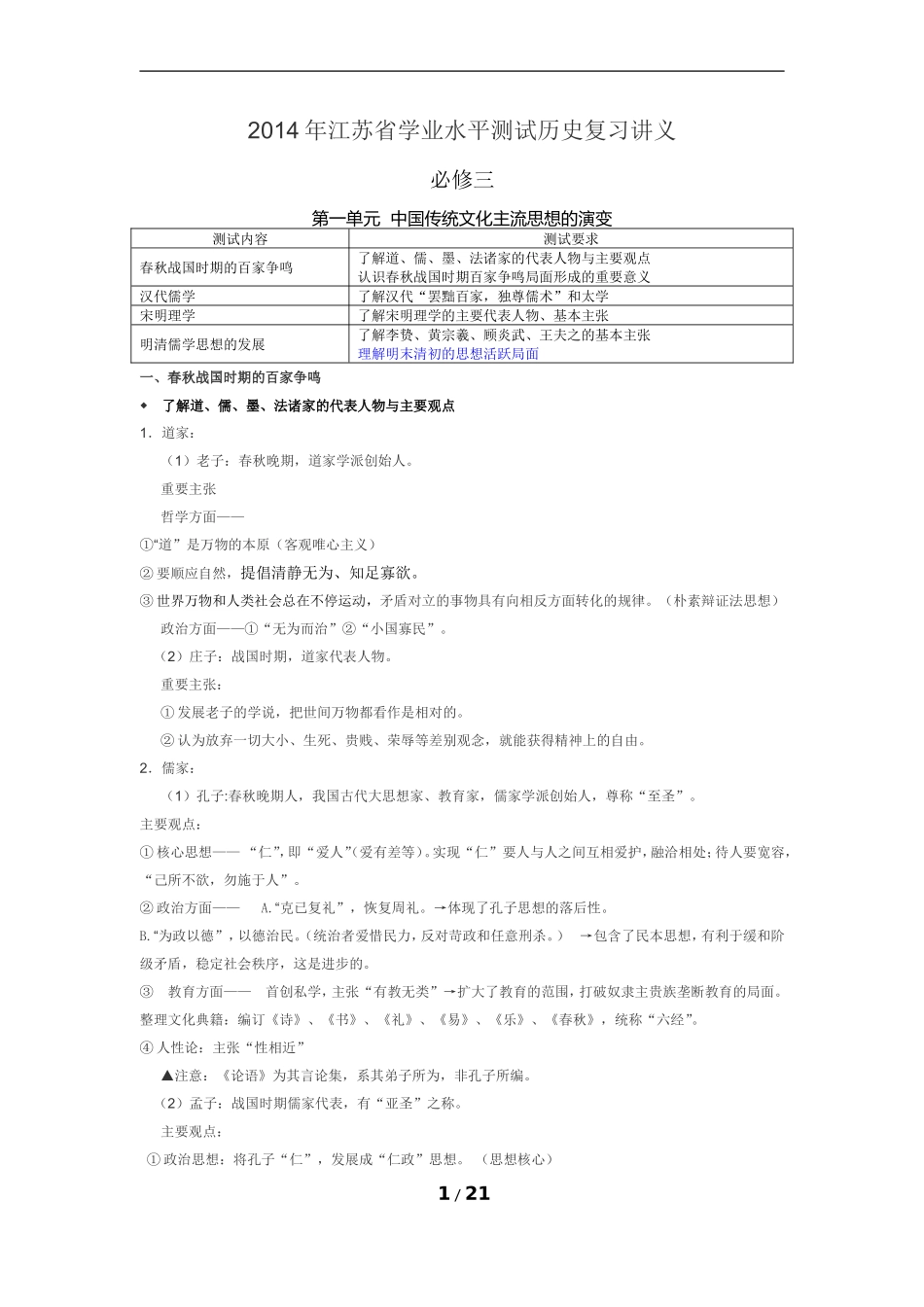 江苏省学业水平测试历史复习讲义必修三_第1页