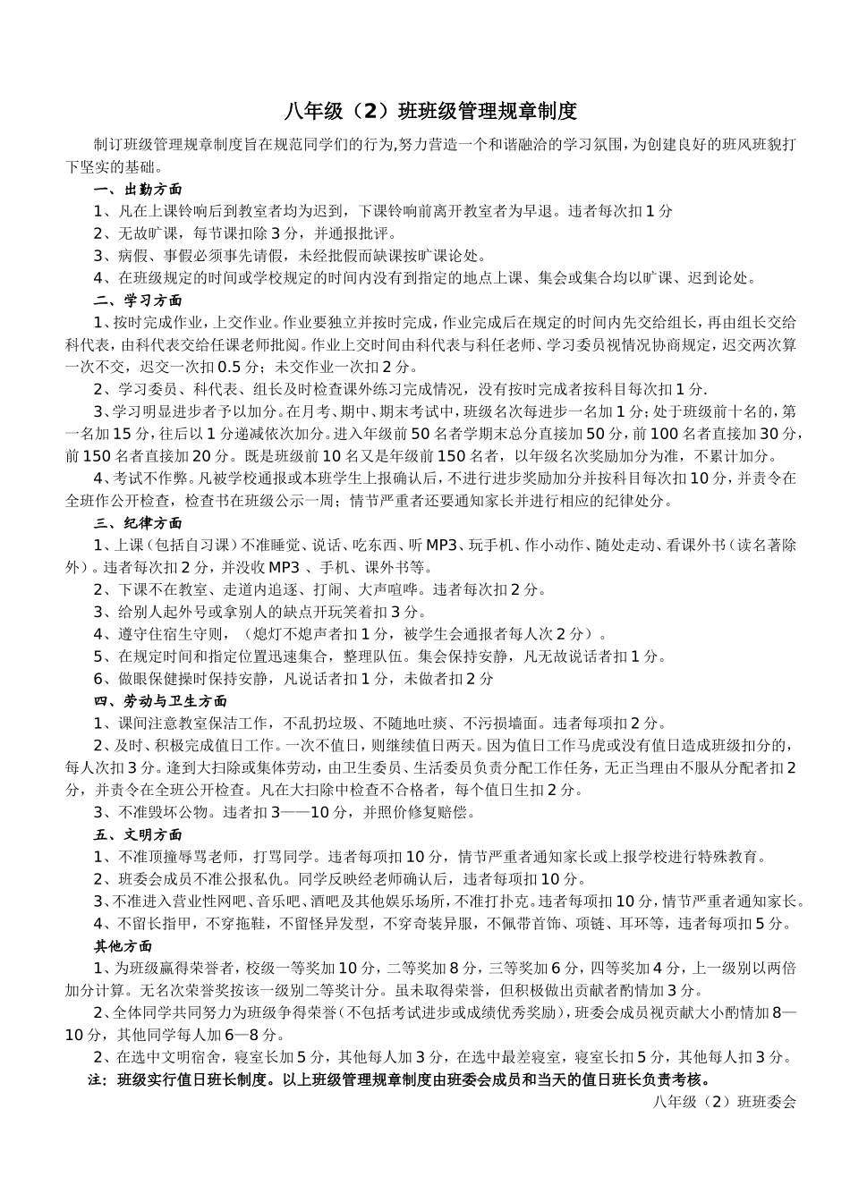 八年级班级管理规章制度_第1页