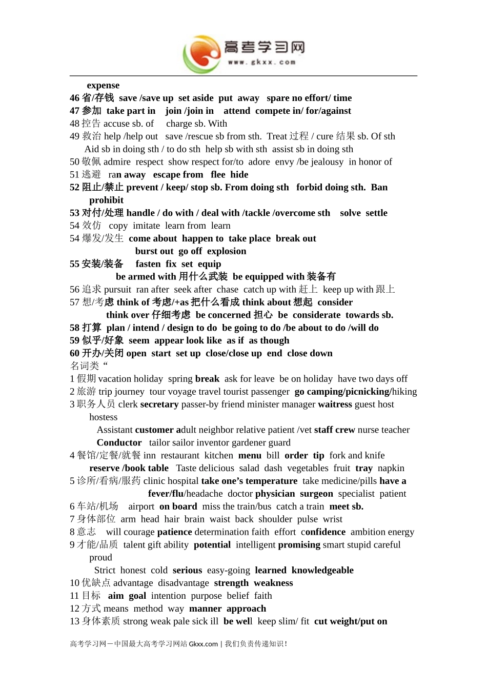 英语：历年高考完形填空常用词学案（高三）_第3页