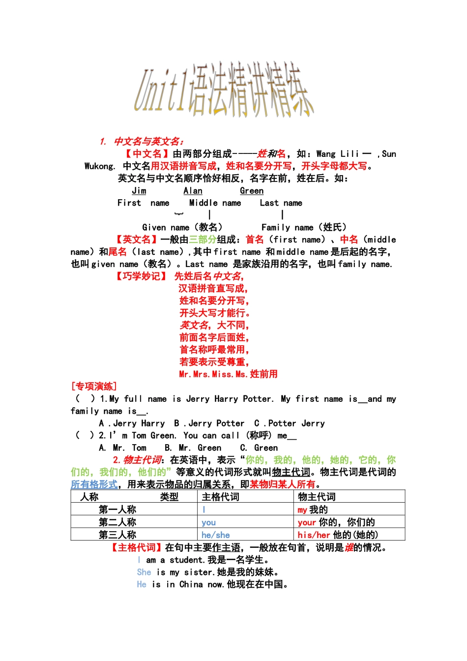 英语语法精讲精练与专项练习_第1页