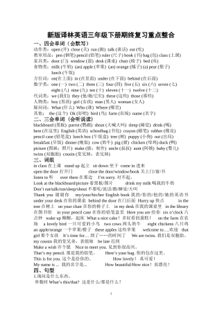 译林版三年级英语下册期终复习重点
