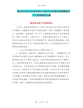 副业安全员工作总结范文与副主任任期试用期满转正个人述职报告汇编