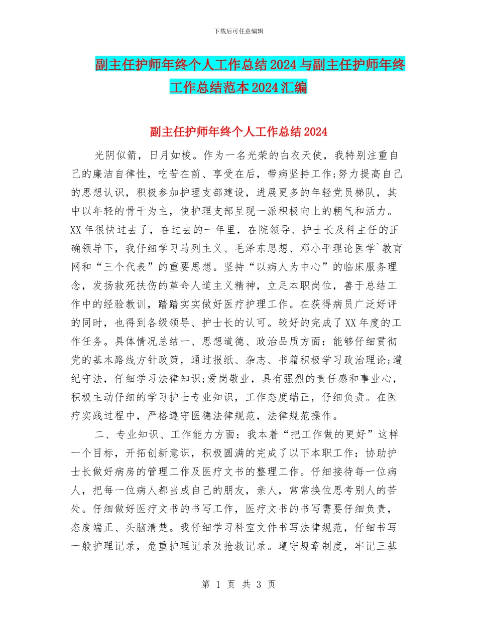 副主任护师年终个人工作总结2024与副主任护师年终工作总结范本2024汇编_第1页