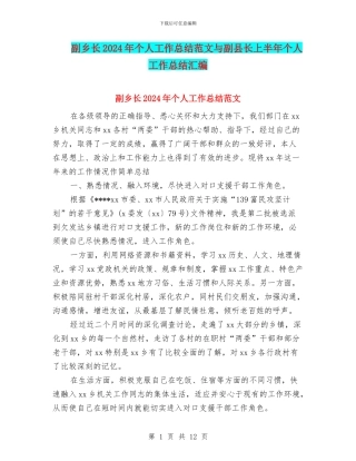 副乡长2024年个人工作总结范文与副县长上半年个人工作总结汇编