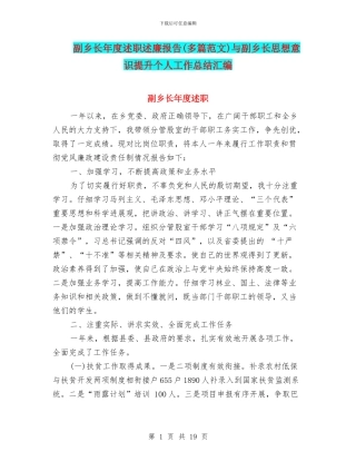 副乡长年度述职述廉报告与副乡长思想意识提升个人工作总结汇编