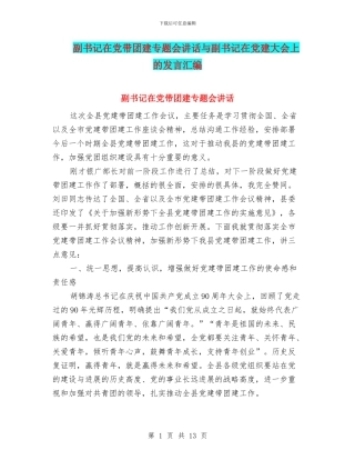 副书记在党带团建专题会讲话与副书记在党建大会上的发言汇编