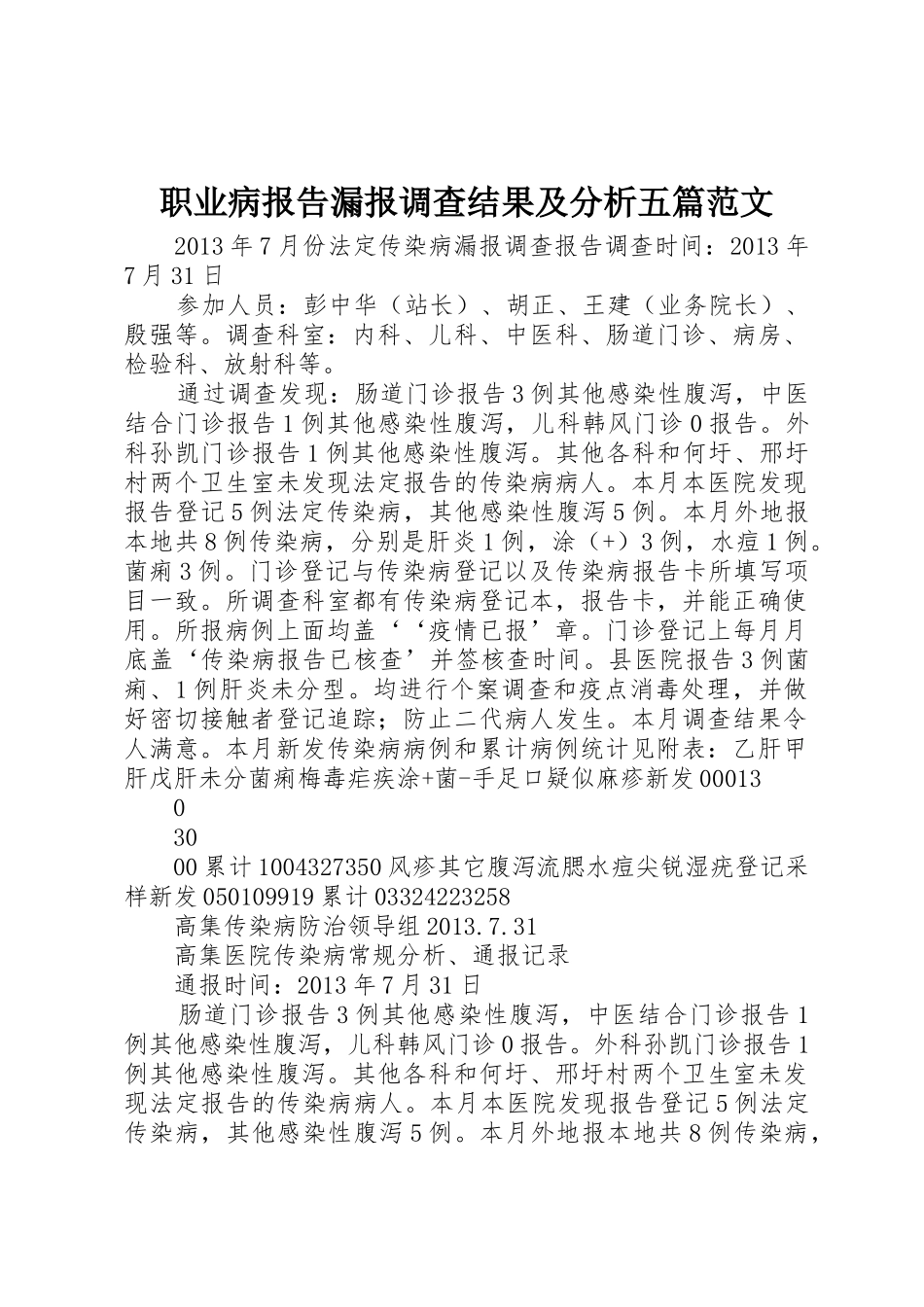 职业病报告漏报调查结果及分析五篇范文_第1页