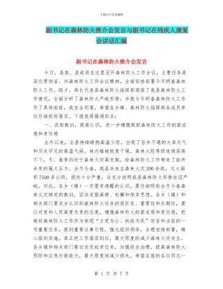 副书记在森林防火推介会发言与副书记在残疾人康复会讲话汇编