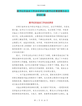 副书记在盐业工作会议讲话与副书记在督查督办会上讲话汇编