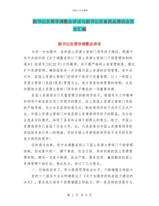 副书记在领导调整会讲话与副书记在食药品推进会发言汇编