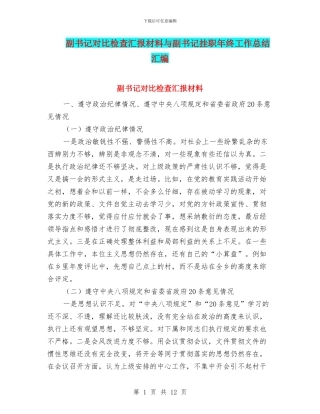 副书记对照检查汇报材料与副书记挂职年终工作总结汇编.doc