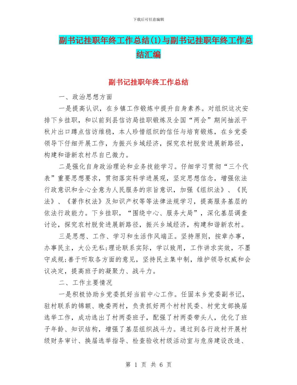 副书记挂职年终工作总结与副书记挂职年终工作总结汇编_第1页