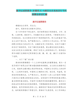 副书记述职报告与副区长在党政厉行节约部署会讲话汇编