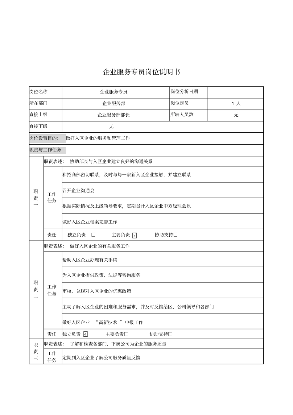 企业服务专员岗位说明书_第1页