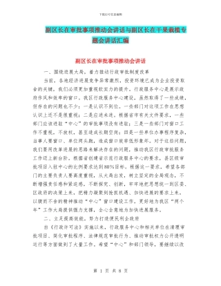副区长在审批事项推进会讲话与副区长在干果栽植专题会讲话汇编