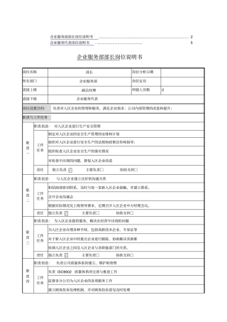 企业服务部岗位说明书