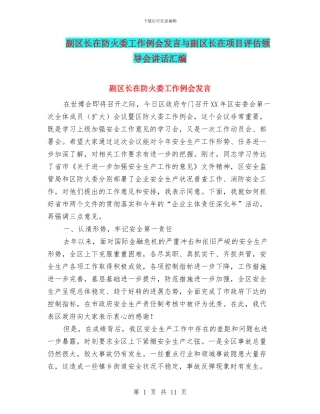 副区长在防火委工作例会发言与副区长在项目评估领导会讲话汇编