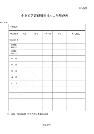企业消防管理组织机构人员组成表