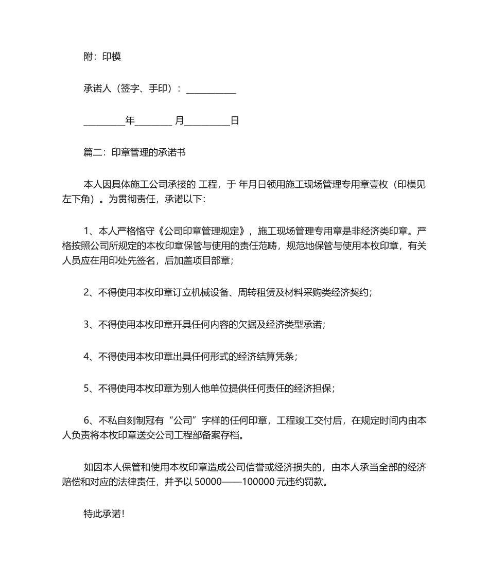 2025年印章管理的承诺书-承诺书_第2页