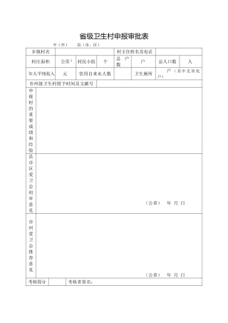 2025年省级卫生村申报审批表