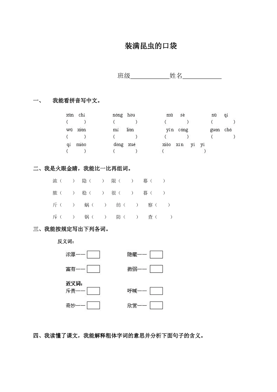 2025年装满昆虫的口袋练习题_第1页