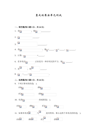 2025年整式的乘法单元测试